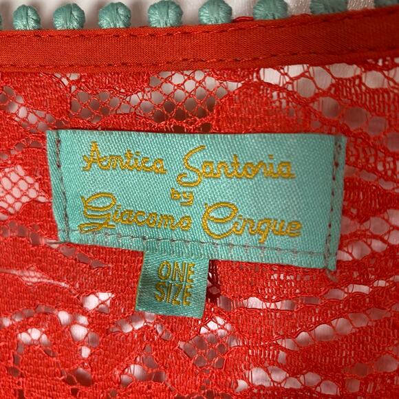 Antica Sartoria by Giacomo Long Lace Kimono Red Aqua Embroidered Boho Cover up - Picture 12 of 16